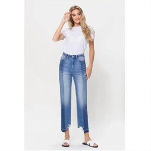Flying Monkey Jeans Cropped Ankle Two Tone High Waist Raw Hem Distressed Size 26